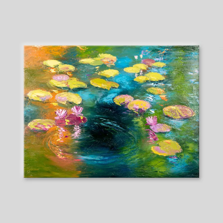 Water Lily Reflections by Paul Kenton, UK Contemporary artist, a Monet inspired original oil painting